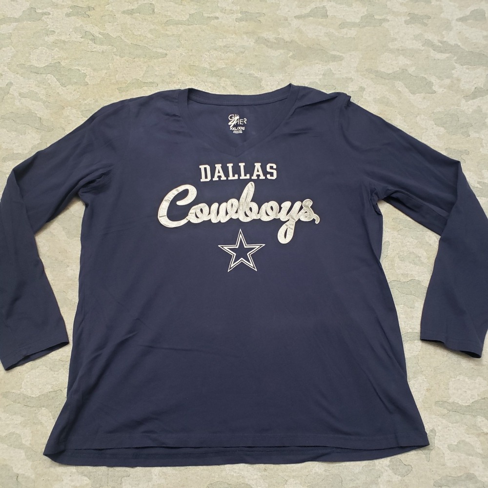 Dallas Cowboys Top Womens 2XL Blue GIII V-Neck Long Sleeve NFL Football